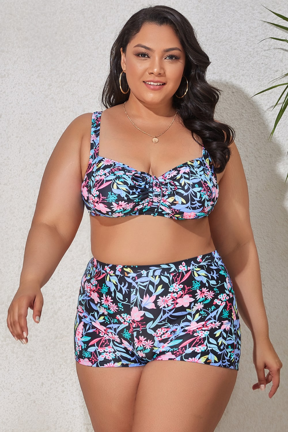 Plus Size Drawstring Detail Two-Piece Swimsuit  Swimwear- Doll Fits