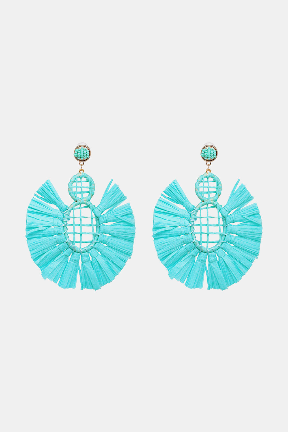 Raffia Grass Tassel Detail Dangle Earrings  Earrings- Doll Fits