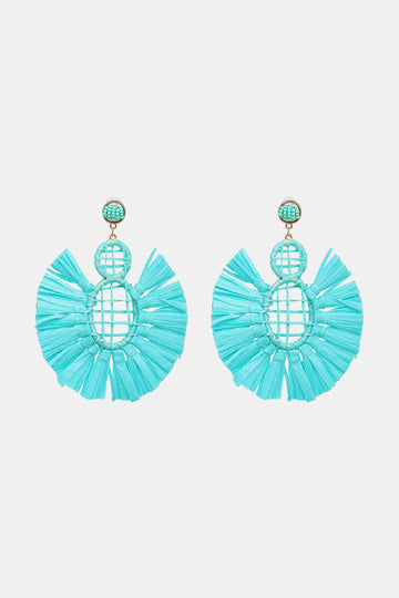 Raffia Grass Tassel Detail Dangle Earrings  Earrings- Doll Fits