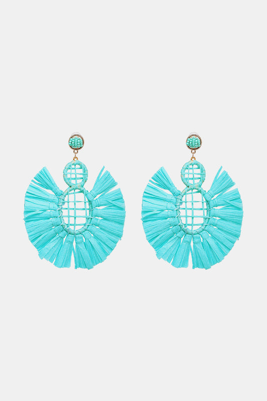 Raffia Grass Tassel Detail Dangle Earrings  Earrings- Doll Fits