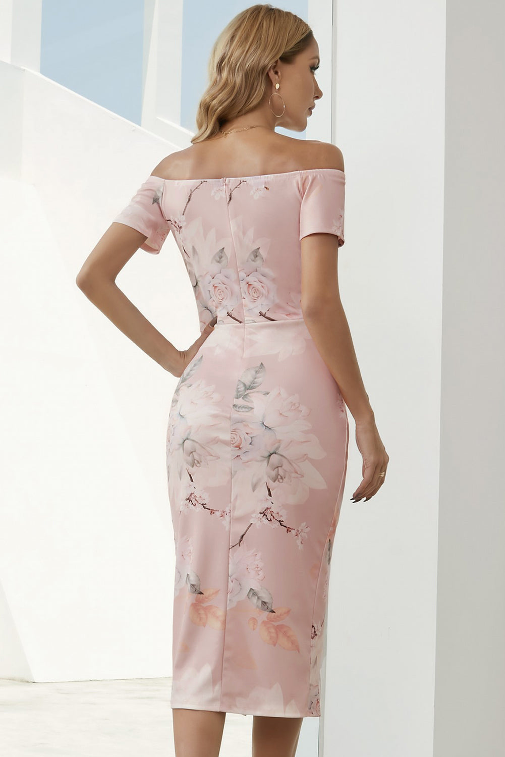 Printed Off-Shoulder Split Dress  Dresses- Doll Fits