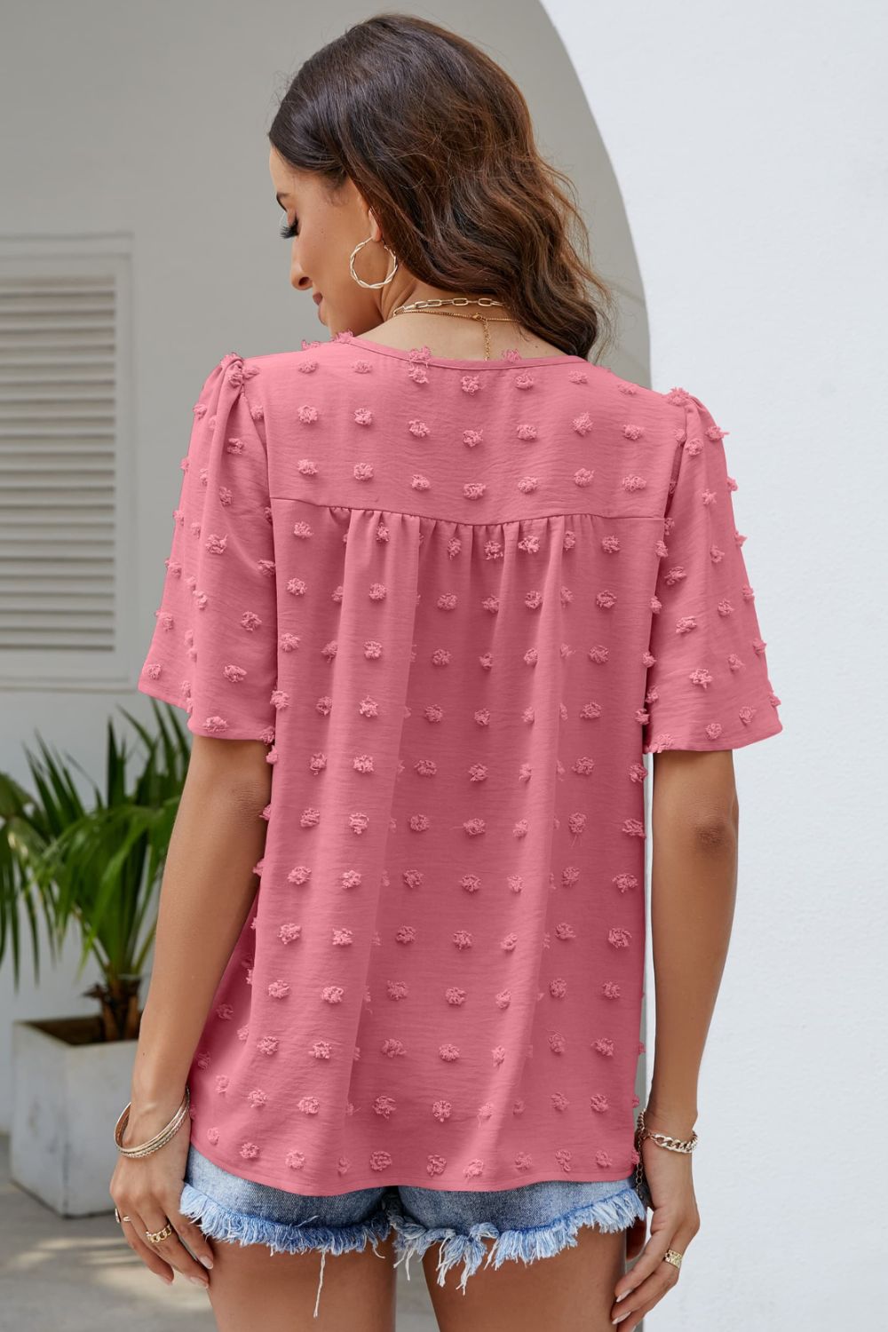 Swiss Dot Puff Sleeve Round Neck Blouse  Shirts & Tops- Doll Fits