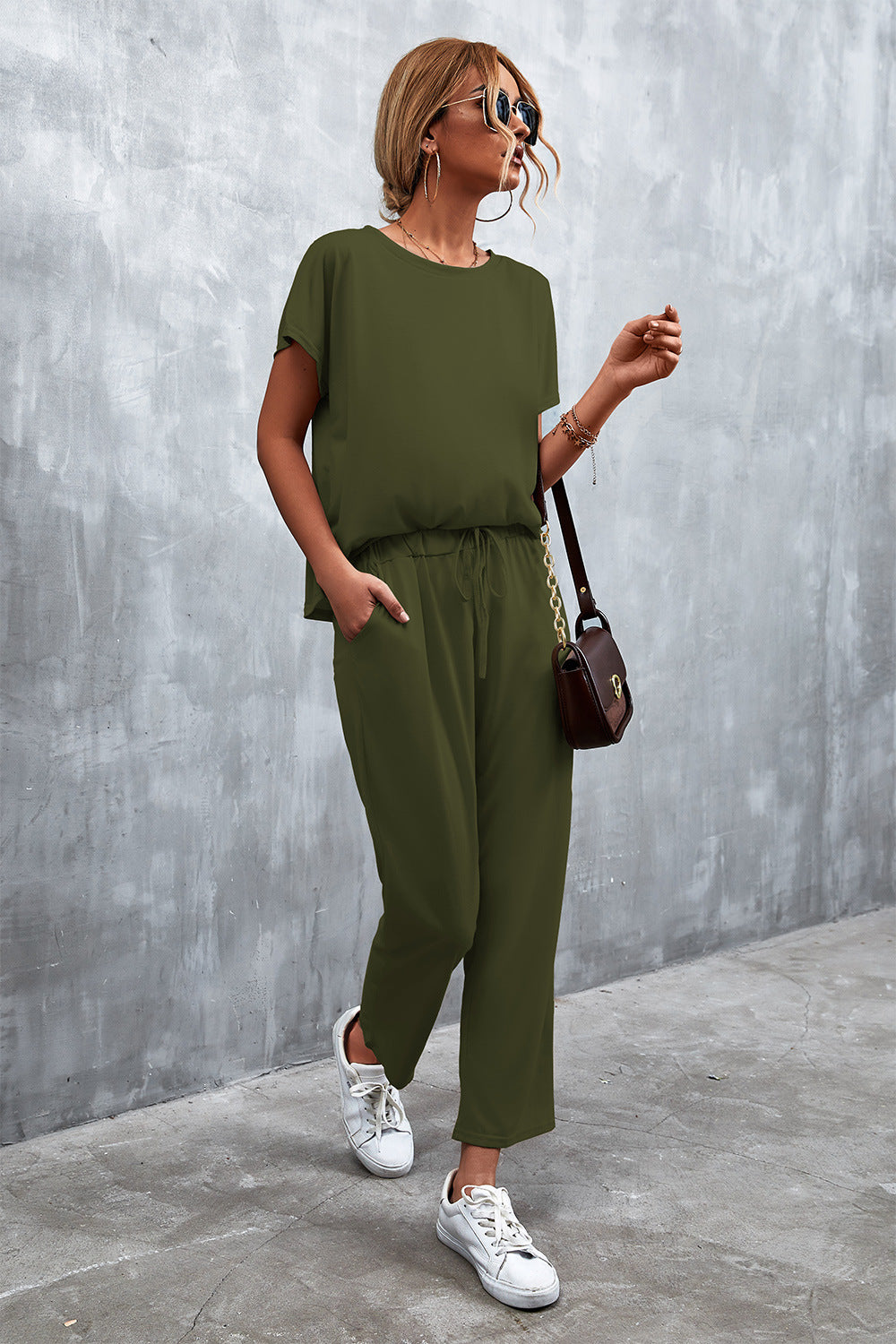 Full Size Round Neck Top and Drawstring Waist Pants Set  Outfit Sets- Doll Fits