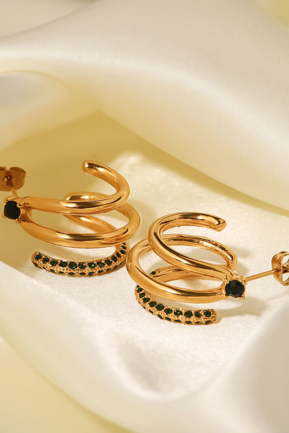 18K Gold Plated Cubic Zirconia Wrap C-Hoop Earrings  Earrings- Doll Fits