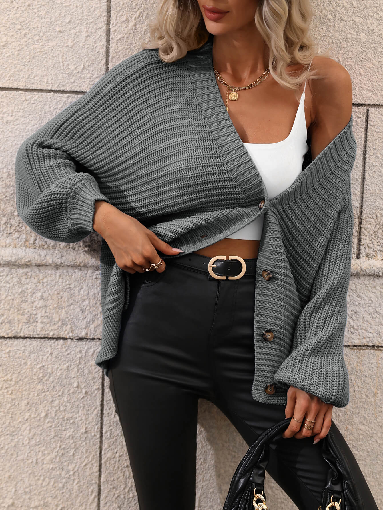 Button Down Horizontal-Ribbing Longline Cardigan  Coats & Jackets- Doll Fits