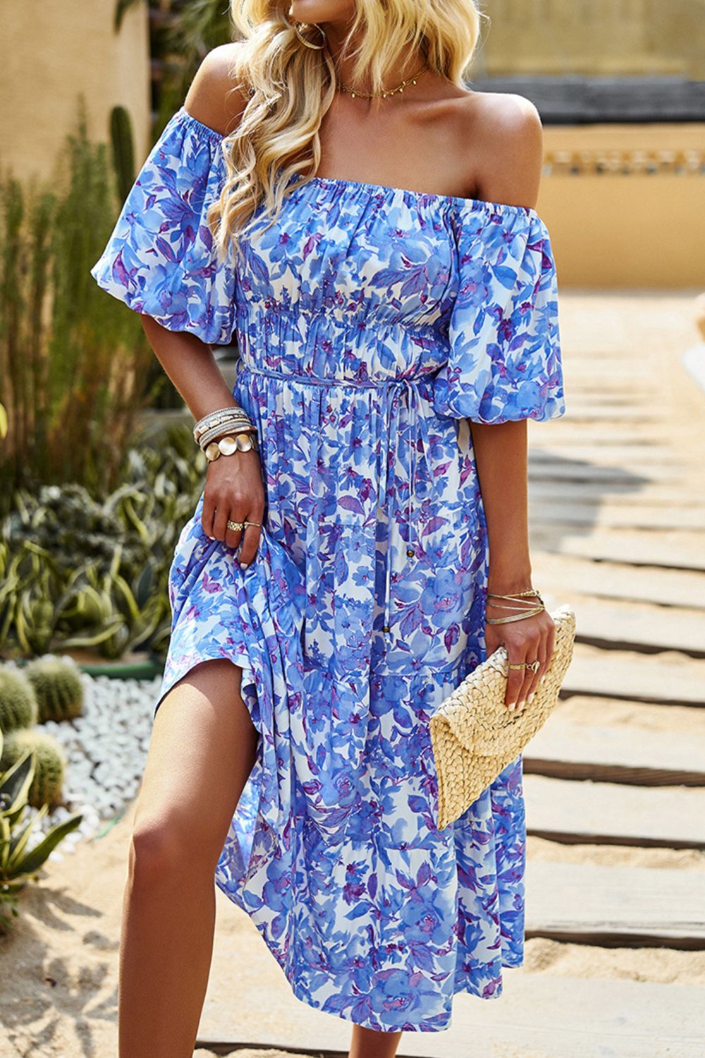 Floral Square Neck Tiered Midi Dress  Dresses- Doll Fits