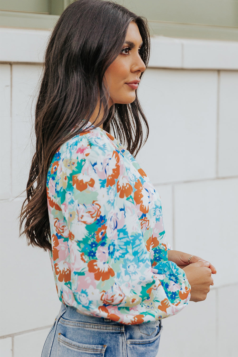 Floral Long Balloon Sleeve Blouse  Shirts & Tops- Doll Fits
