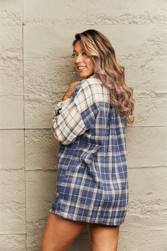 Plaid Dropped Shoulder Shirt Jacket  - Doll Fits