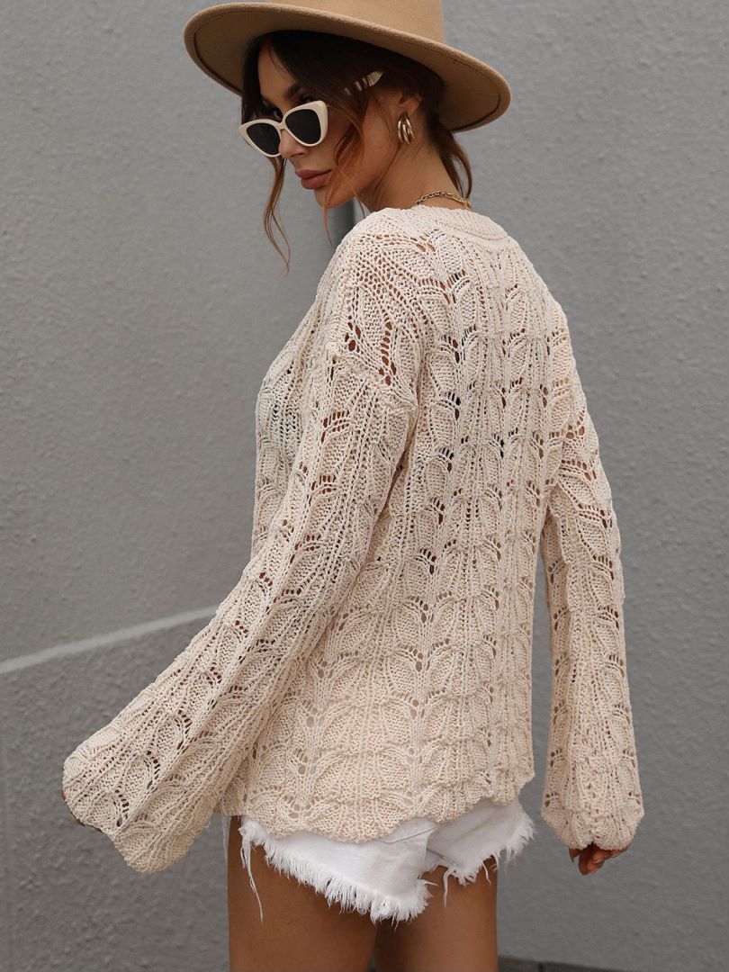 Openwork Dropped Shoulder Knit Top  Shirts & Tops- Doll Fits