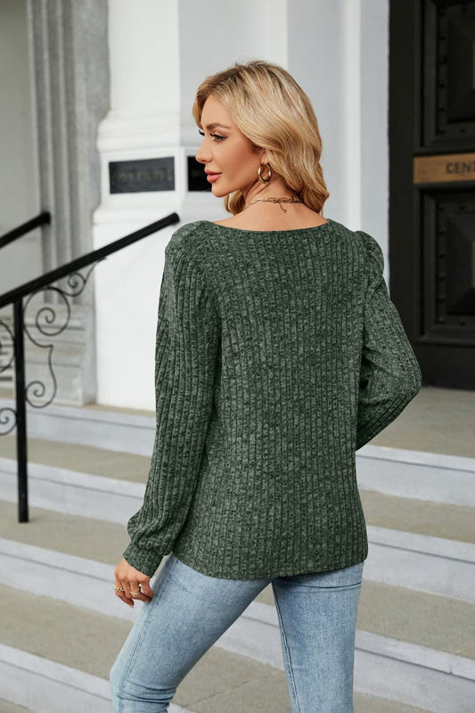 Ribbed Square Neck Long Sleeve T-Shirt  - Doll Fits
