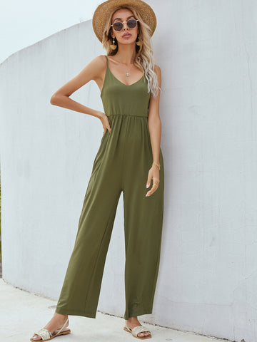Adjustable Spaghetti Strap Jumpsuit with Pockets  Jumpsuits & Rompers- Doll Fits