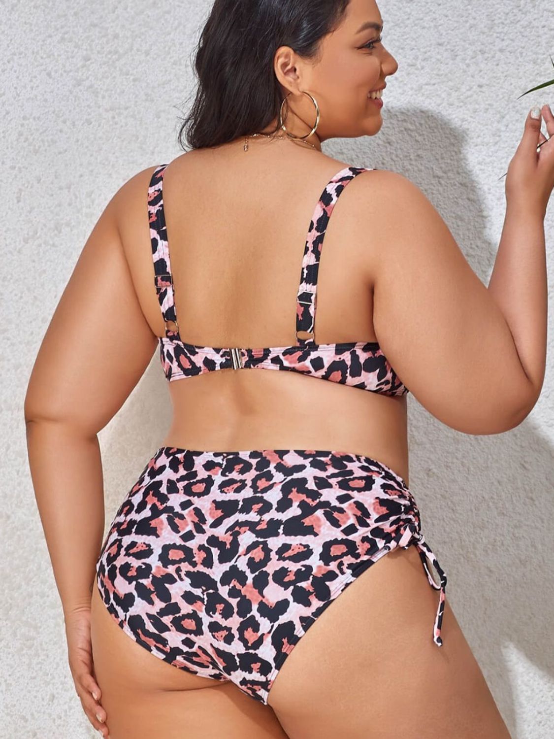 Plus Size Printed Drawstring Detail Bikini Set  Swimwear- Doll Fits