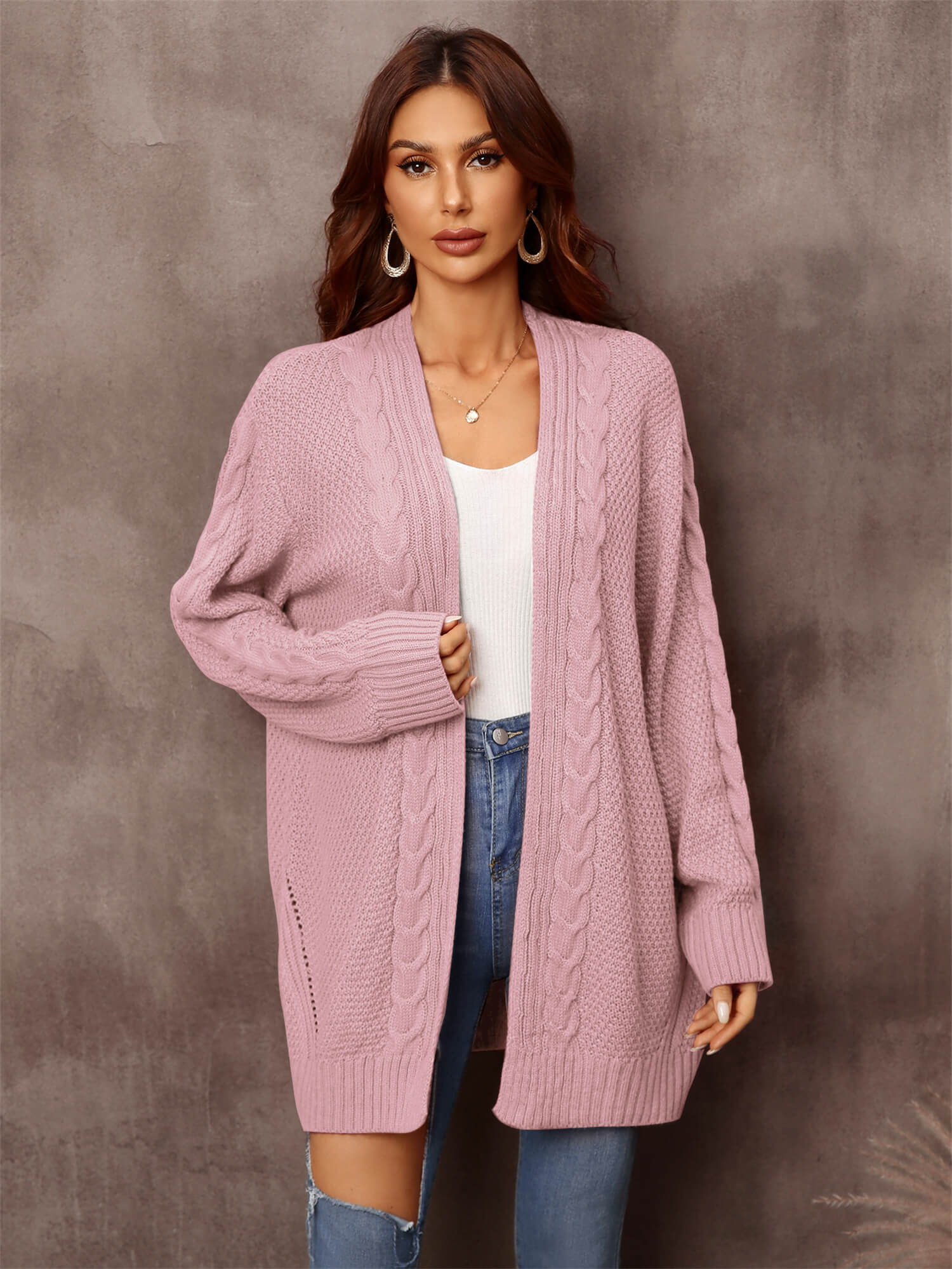 Warm Fall Mixed Knit Open Front Longline Cardigan  Coats & Jackets- Doll Fits