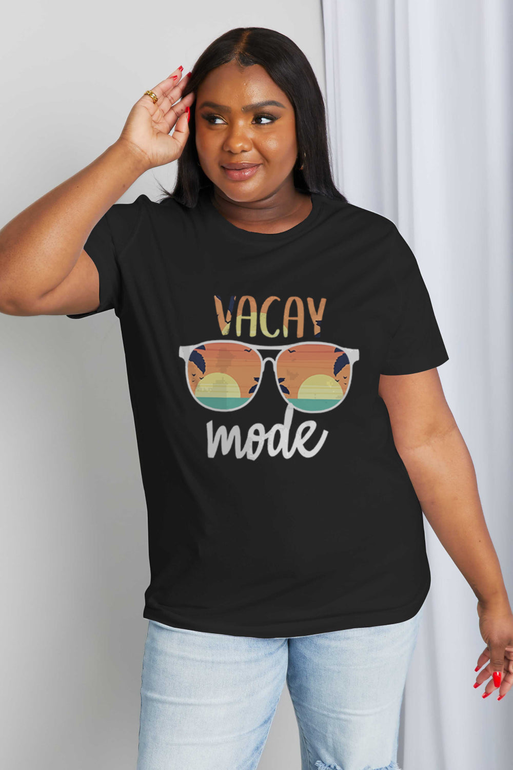 Simply Love Full Size VACAY MODE Graphic Cotton Tee  - Doll Fits