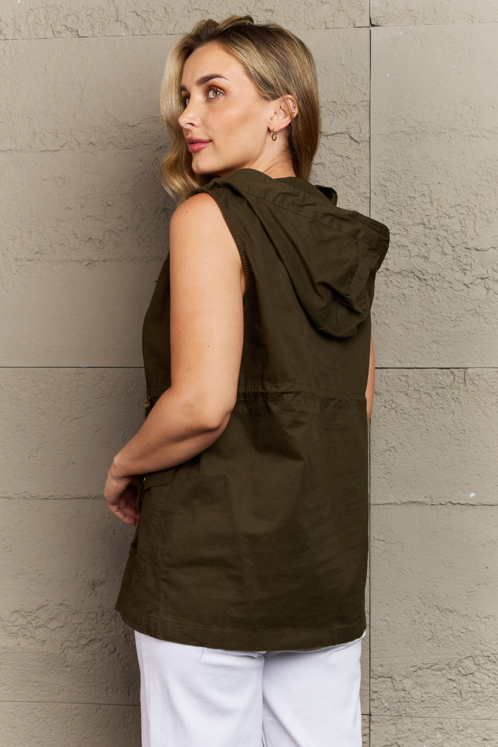 Zenana More To Come Full Size Military Hooded Vest  - Doll Fits