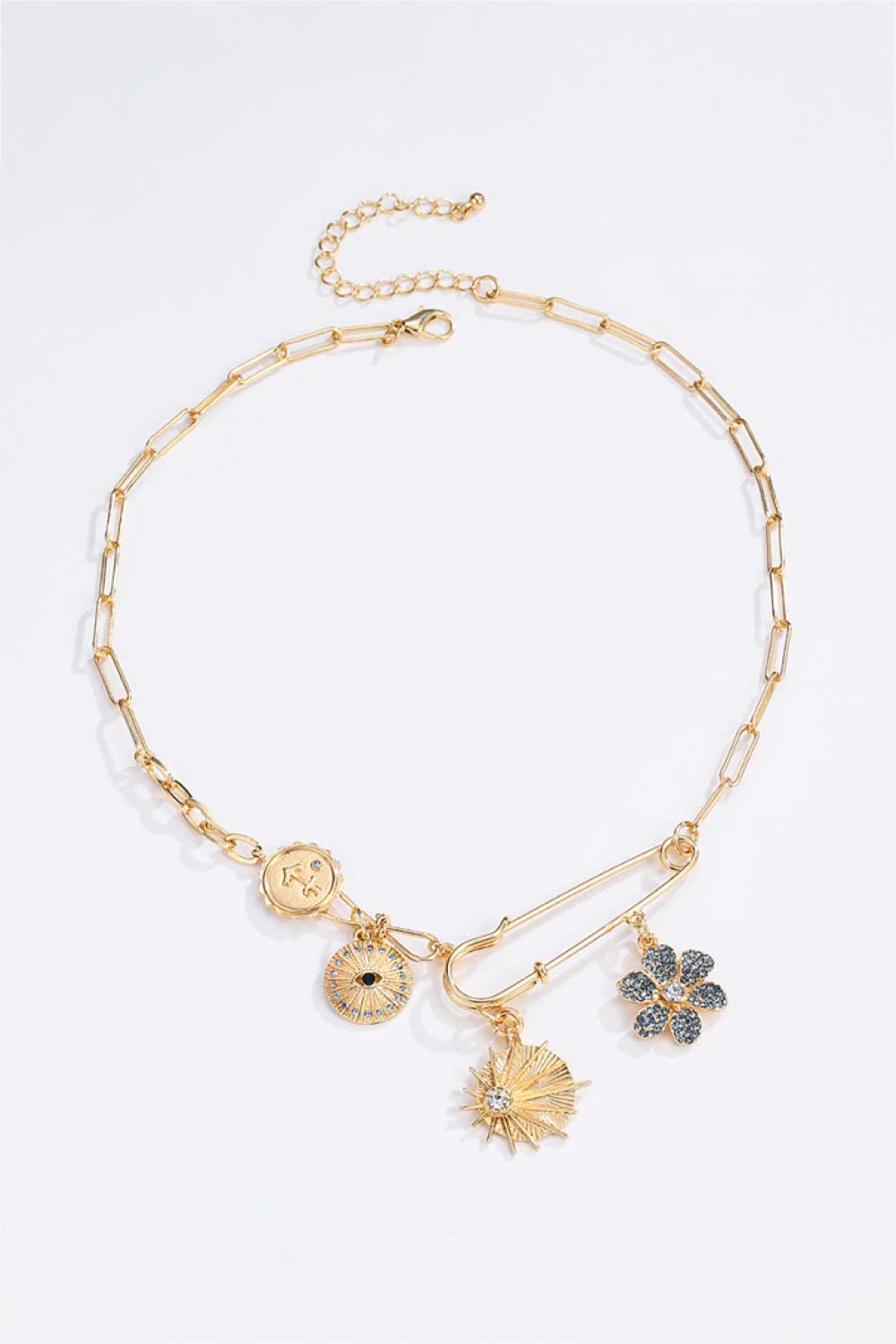 Rhinestone Flower Paperclip Chain Necklace  Necklaces- Doll Fits