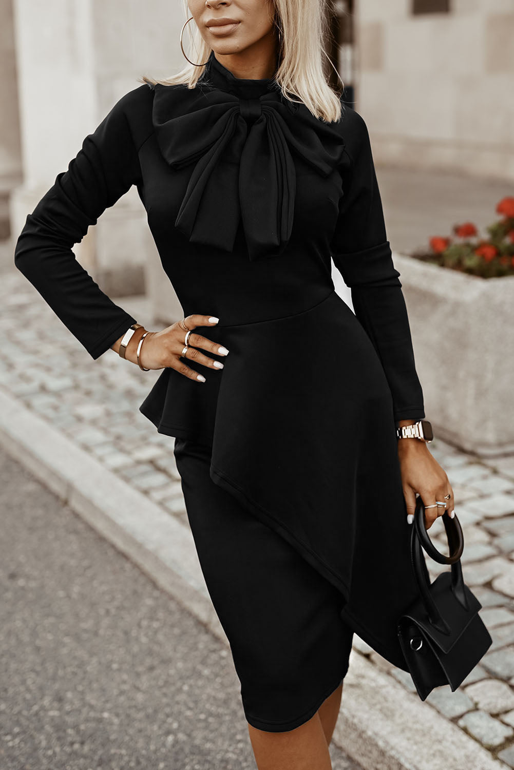 Bow Detail Long Sleeve Dress  Dresses- Doll Fits