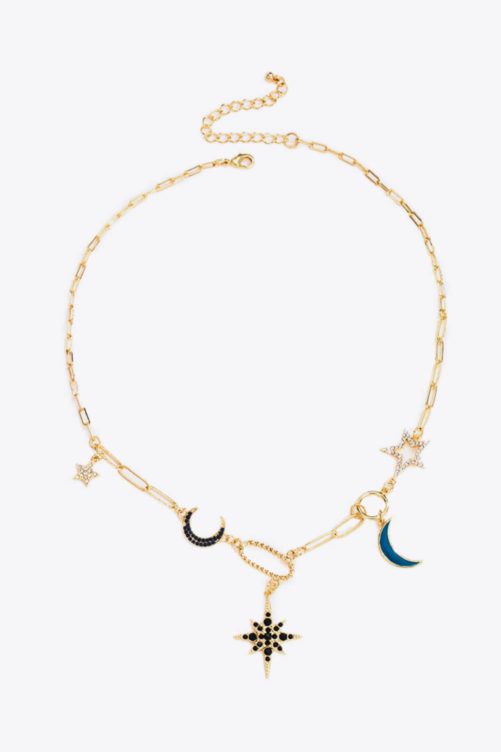 Star and Moon Rhinestone Alloy Necklace  Necklaces- Doll Fits