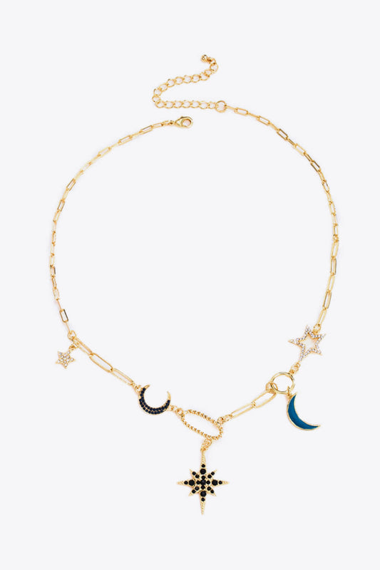 Star and Moon Rhinestone Alloy Necklace  Necklaces- Doll Fits