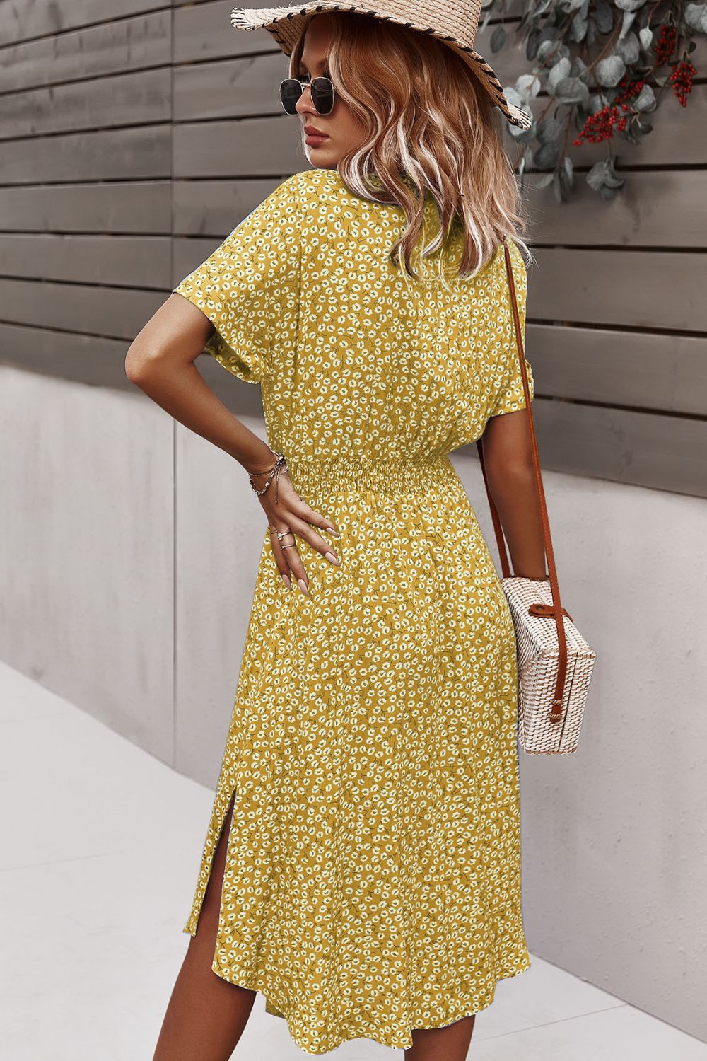 Floral Tie Front Slit Dress  Dresses- Doll Fits