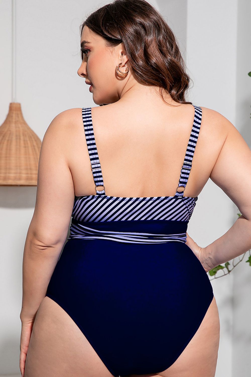 Plus Size Striped Tie-Waist One-Piece Swimsuit  Swimwear- Doll Fits