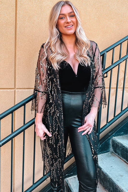 Sequin Open Front Sheer Cardigan  Coats & Jackets- Doll Fits