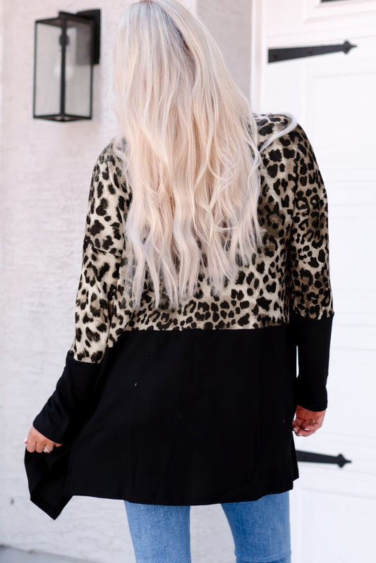 Leopard Color Block Open Front Longline Top  Shirts & Tops- Doll Fits