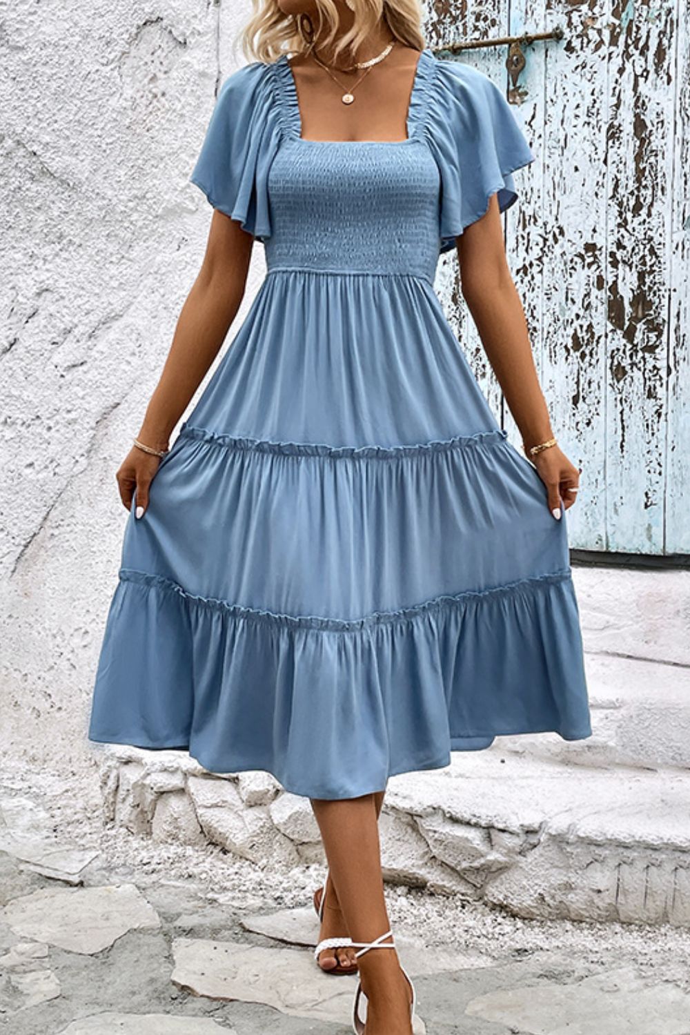 Smocked Square Neck Frill Trim Dress  Dresses- Doll Fits