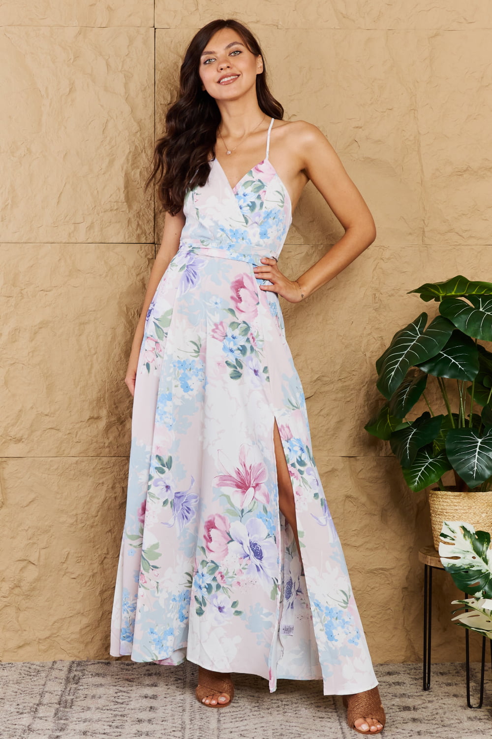 OneTheLand Colorful Floral Print Sleeveless Maxi Dress  Dresses- Doll Fits