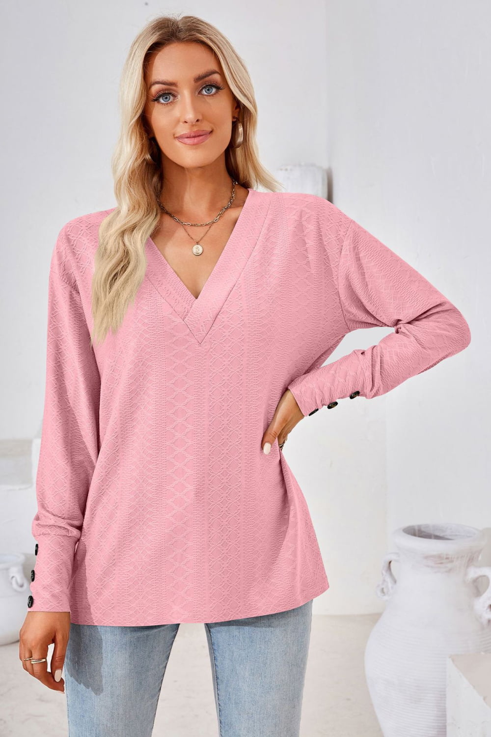V-Neck Long Sleeve Blouse  - Doll Fits