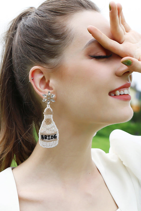 Beaded Champagne Bottle Earrings  Earrings- Doll Fits