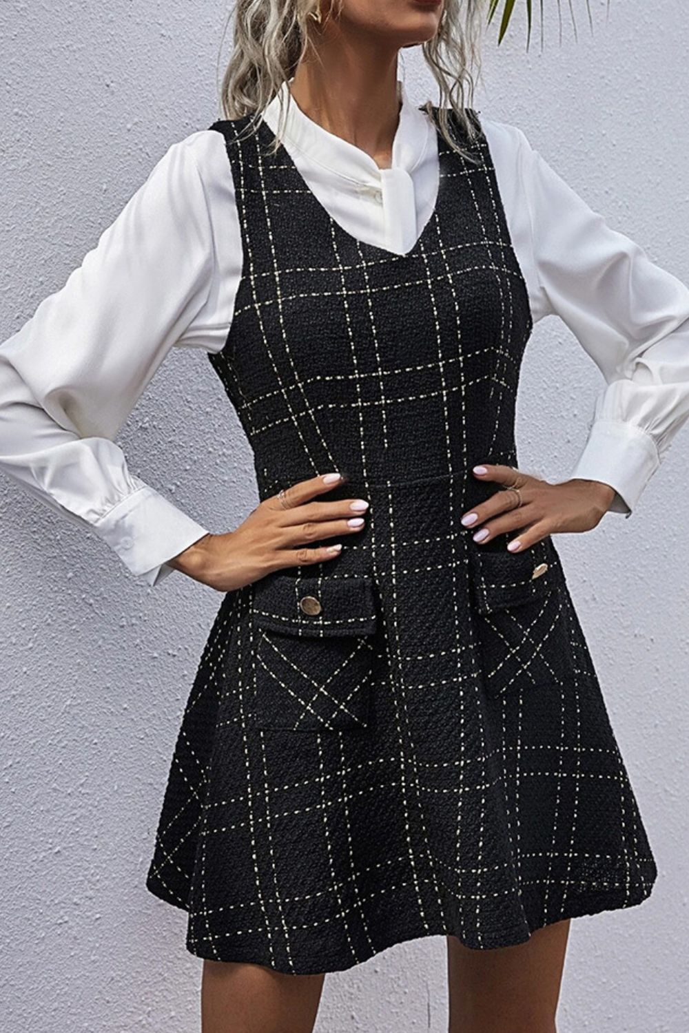 Printed V-Neck Sleeveless Dress with Pocket  Dresses- Doll Fits