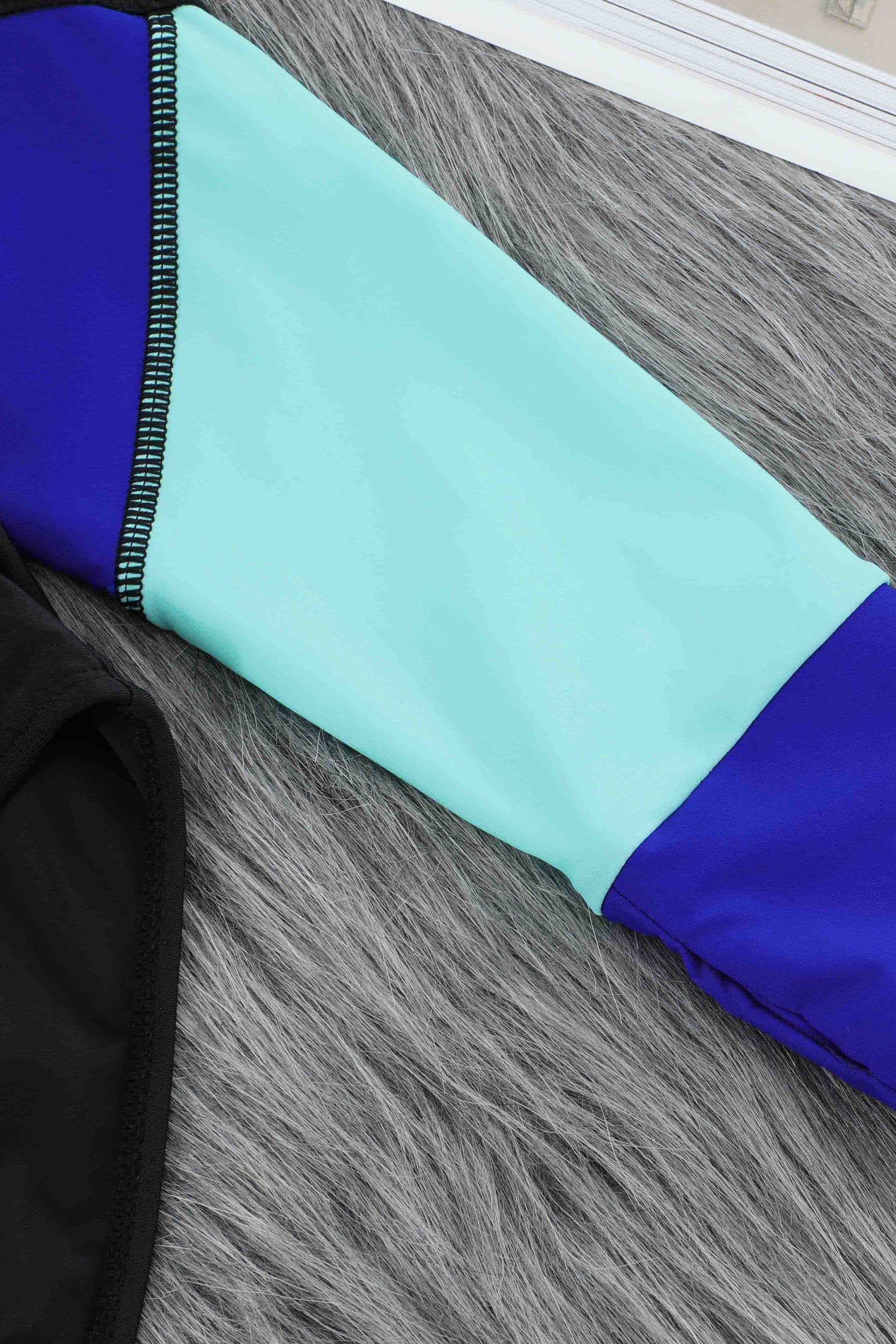 Color Block Half Zip Long Sleeve One-Piece Swimsuit  Swimwear- Doll Fits