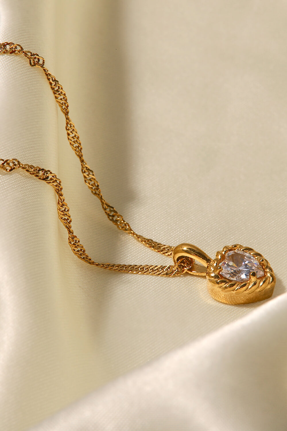 Inlaid Zircon Heart Pendant Necklace  Necklaces- Doll Fits
