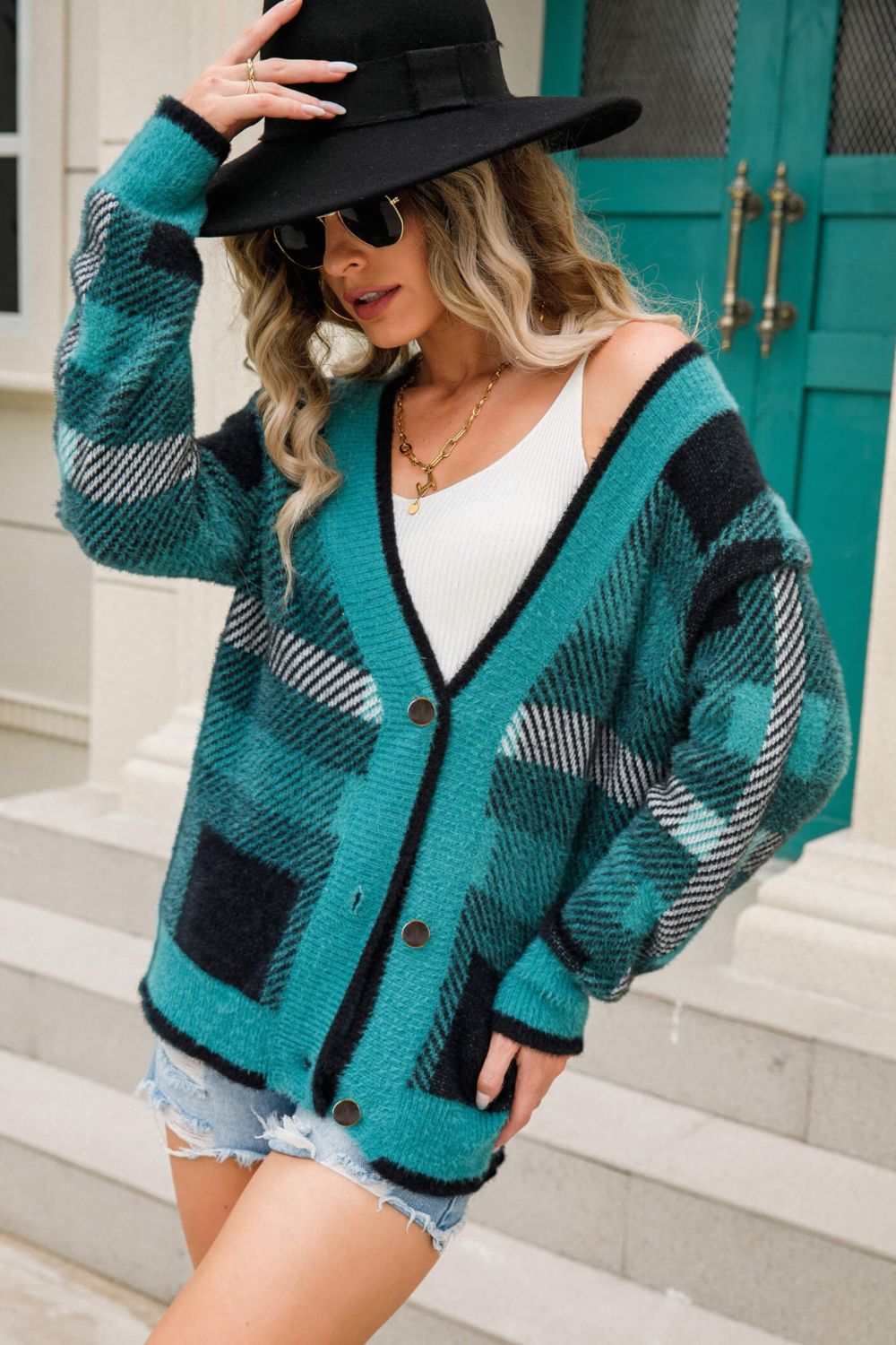 Striped Button-Front Fuzzy Cardigan  Coats & Jackets- Doll Fits