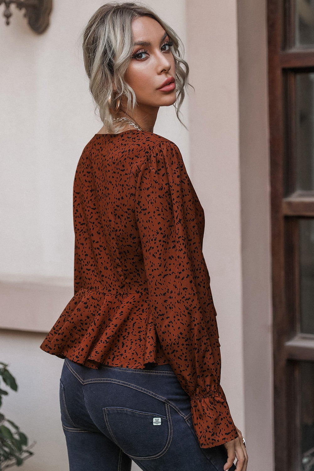 Cropped V-Neck Long Sleeve Blouse  - Doll Fits