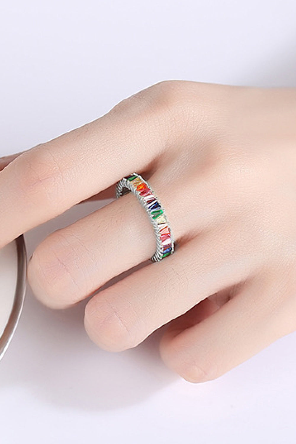 Multicolored Cubic Zirconia 925 Sterling Silver Ring  - Doll Fits