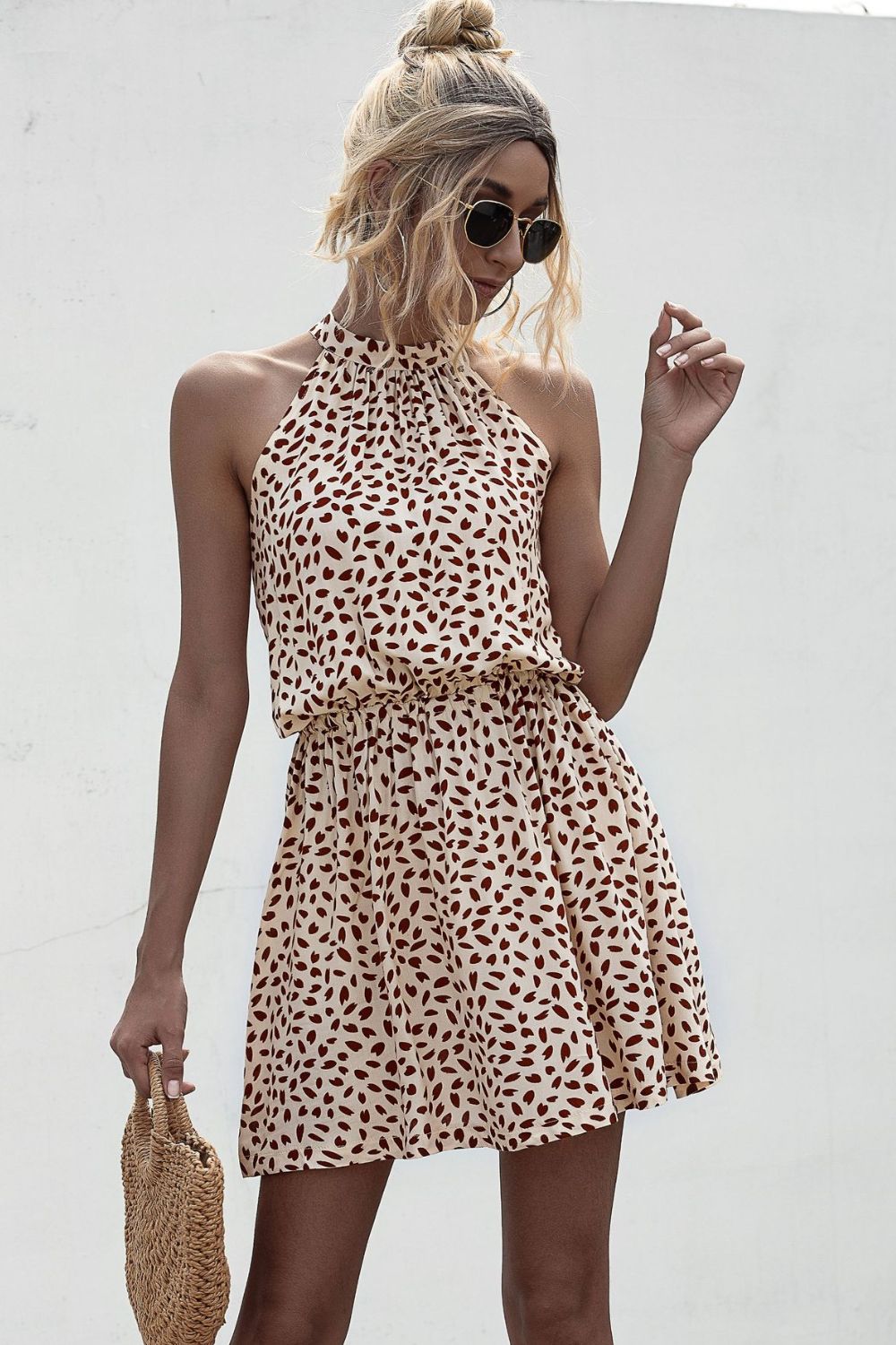 Printed Grecian Neck Mini Dress  Dresses- Doll Fits