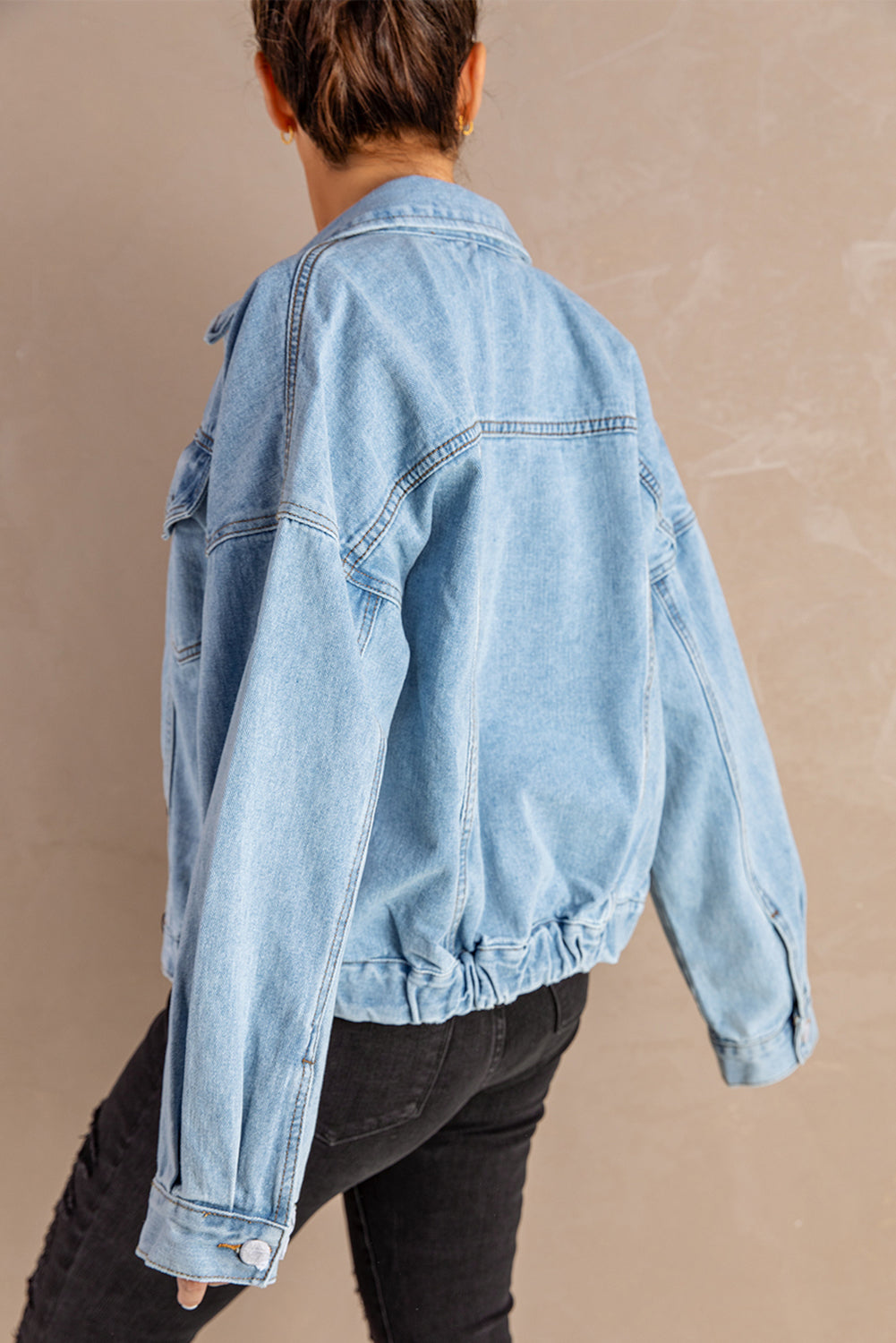 Button Down Dropped Shoulder Denim Jacket  Coats & Jackets- Doll Fits