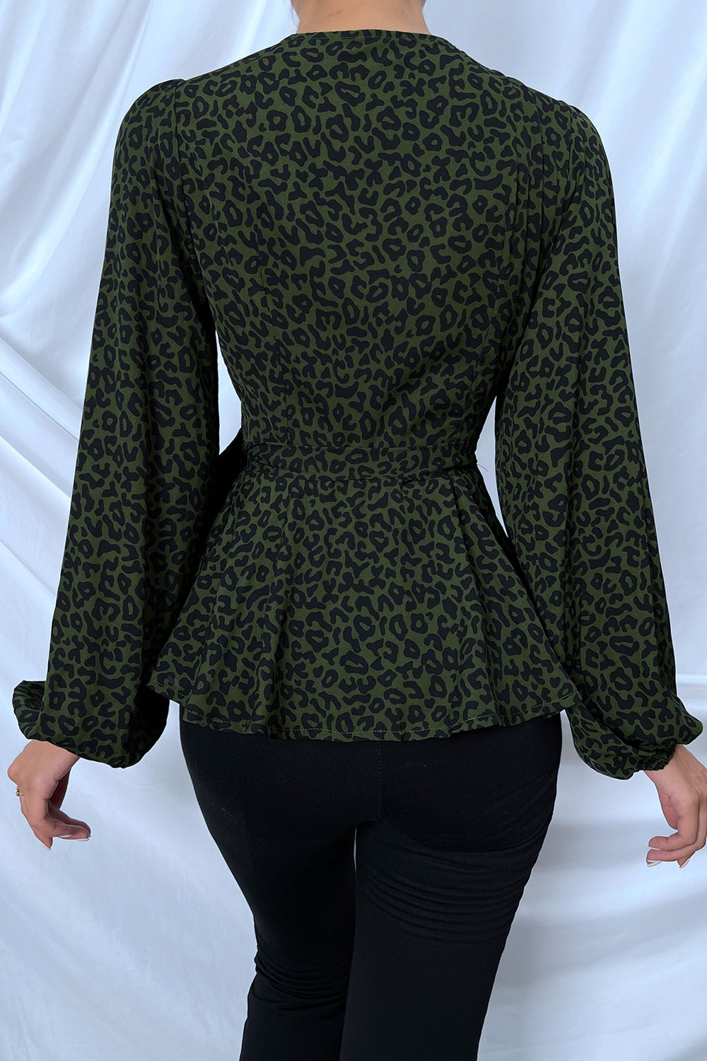 Surplice Neck Leopard Print Side Tie Blouse  - Doll Fits