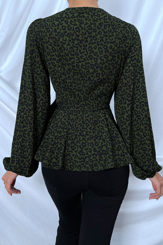 Surplice Neck Leopard Print Side Tie Blouse  - Doll Fits