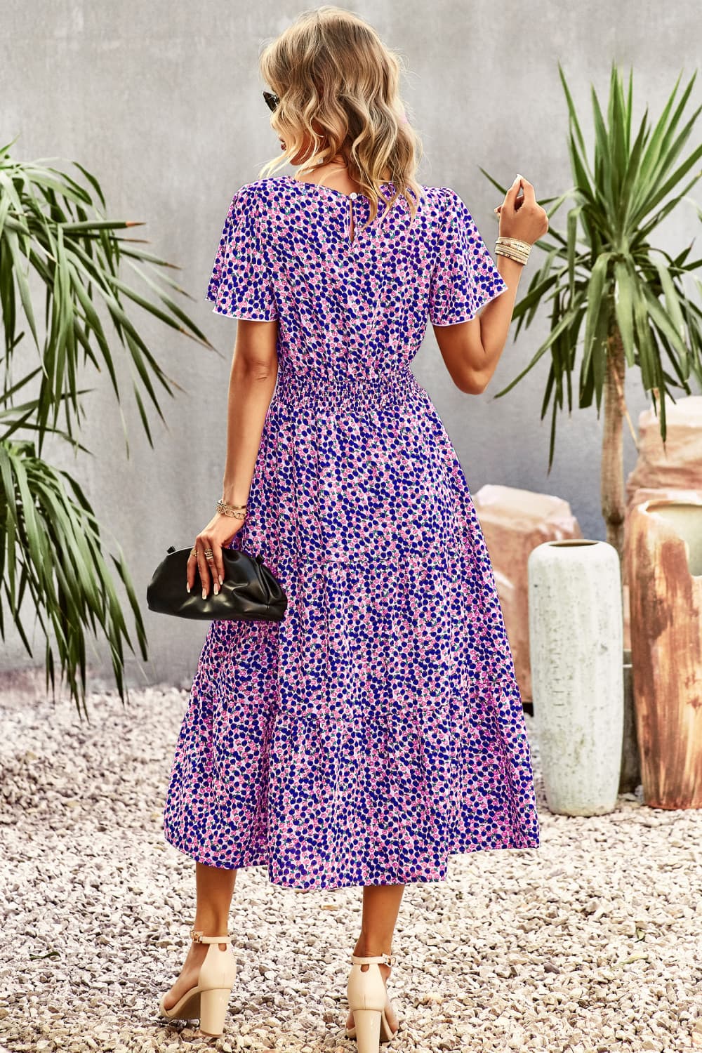 Floral Puff Sleeve Tiered Midi Dress  Dresses- Doll Fits