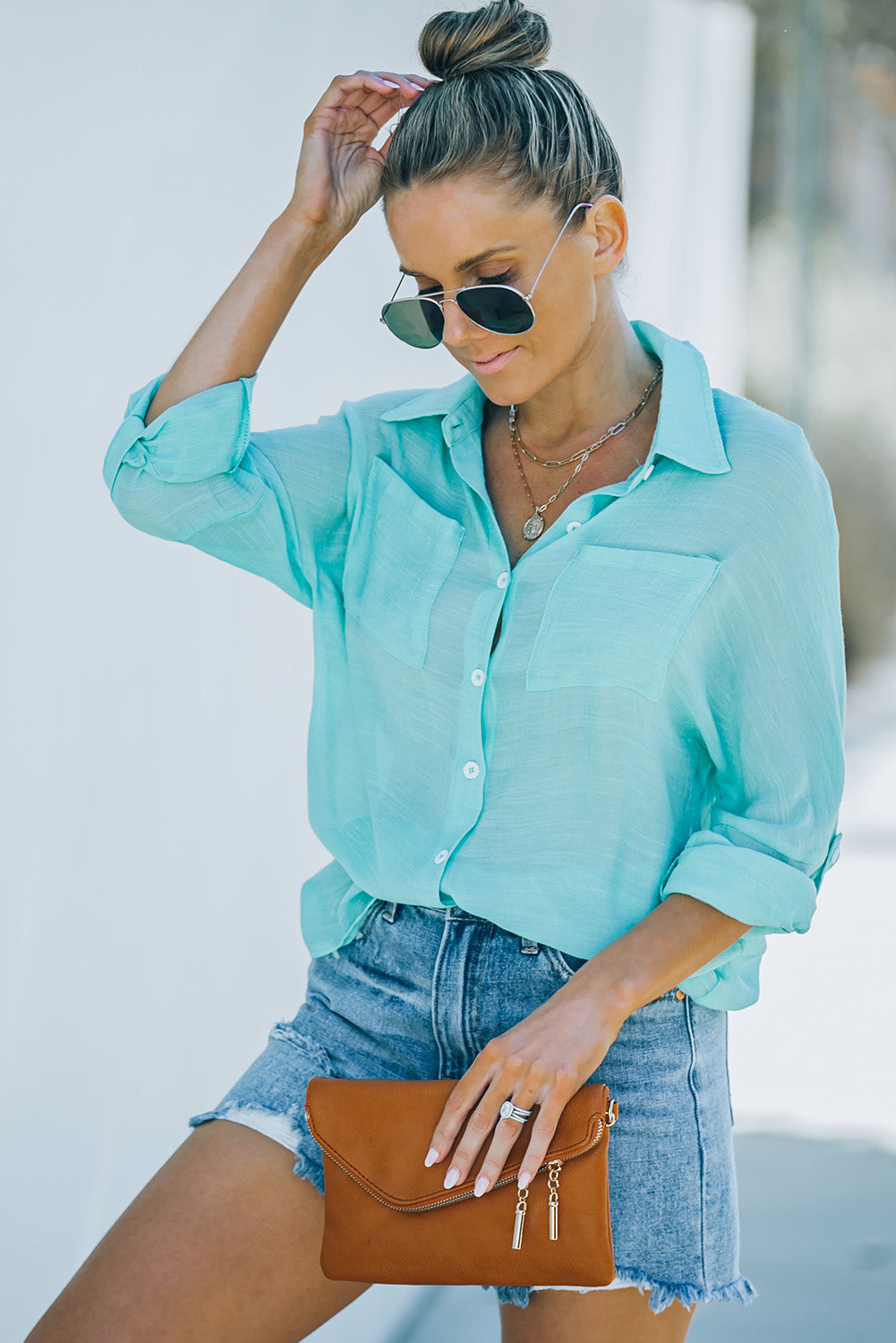 Button-Up Shirt with Breast Pockets  Shirts & Tops- Doll Fits