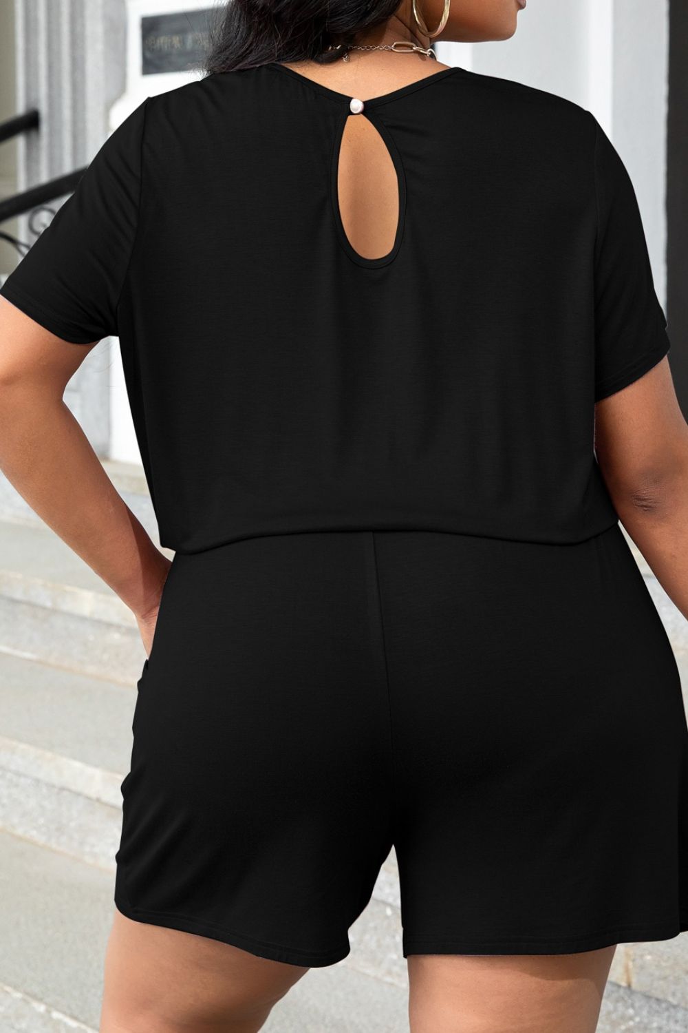 Plus Size Drawstring Waist Romper with Pockets  Jumpsuits & Rompers- Doll Fits