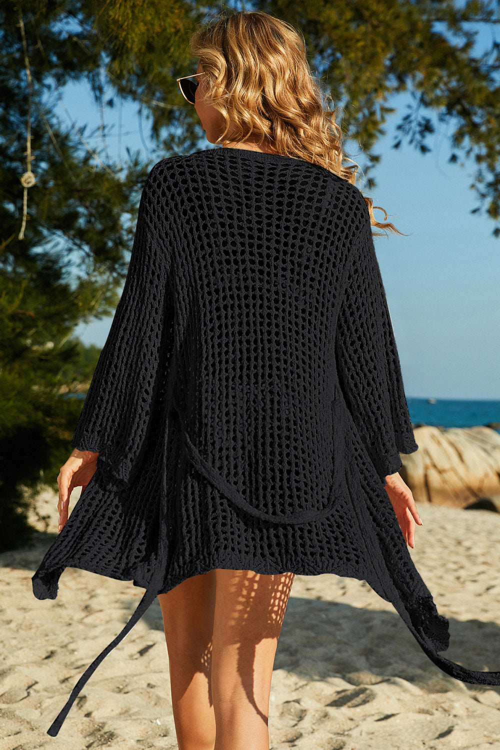 Tie-Waist Openwork Crochet Cover Up  Swimwear- Doll Fits