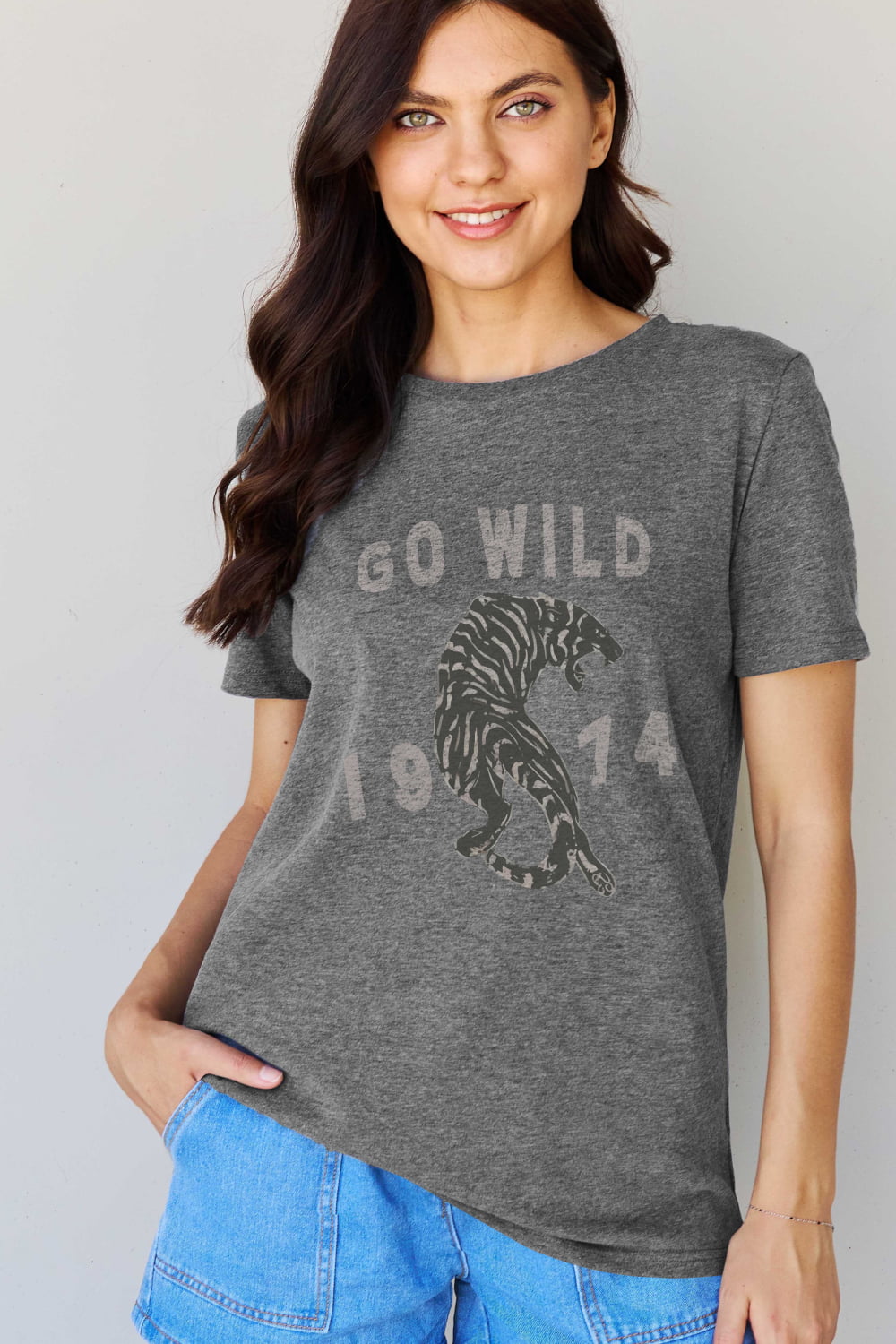 Simply Love Full Size GO WILD 1974 Graphic Cotton Tee  - Doll Fits