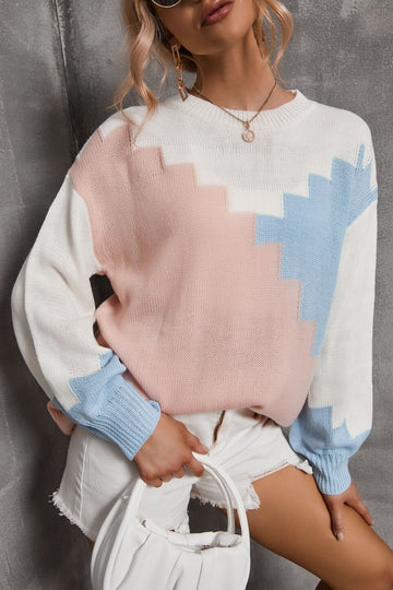 Color Block Dropped Shoulder Knit Pullover  Shirts & Tops- Doll Fits