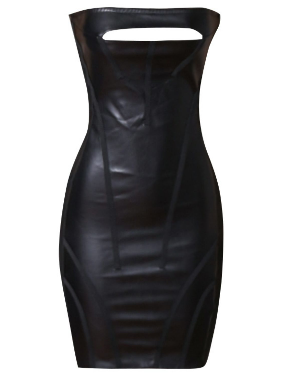 Faux Leather Cutout Strapless Bandage Dress  Dresses- Doll Fits