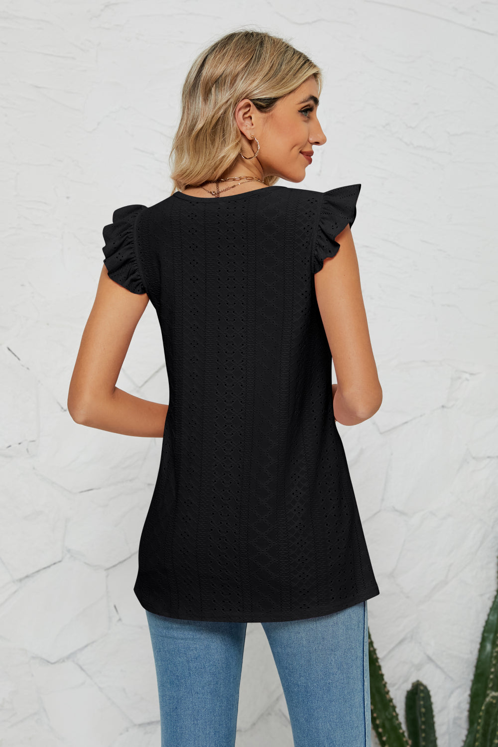 Smocked Round Neck Eyelet Top  Shirts & Tops- Doll Fits