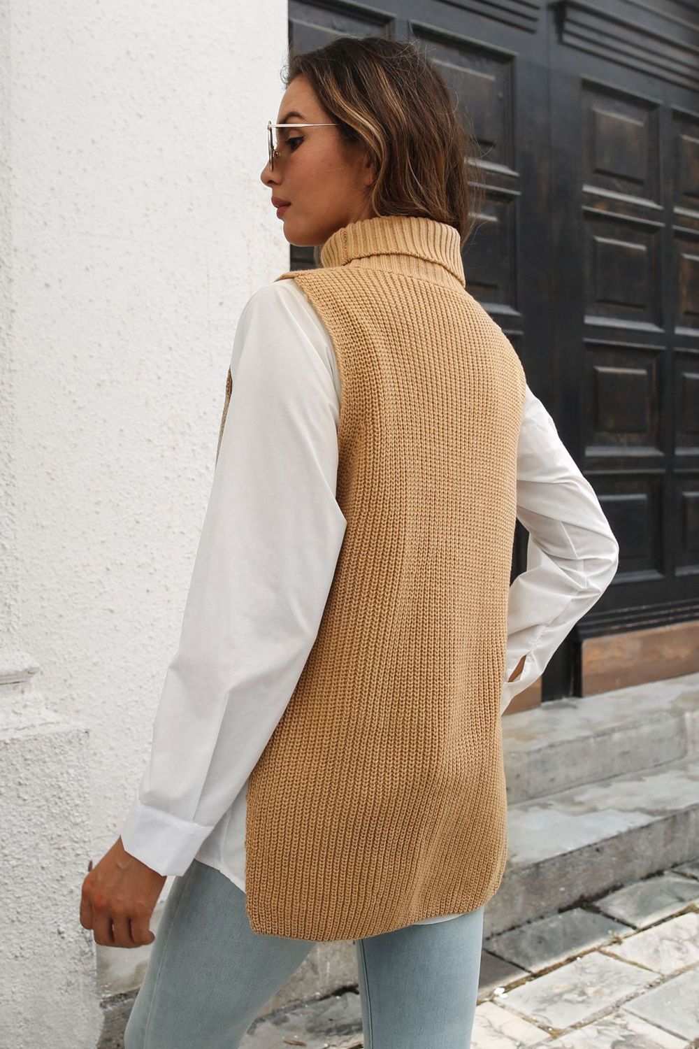 Ribbed Mock Neck Sleeveless Sweater Vest  - Doll Fits